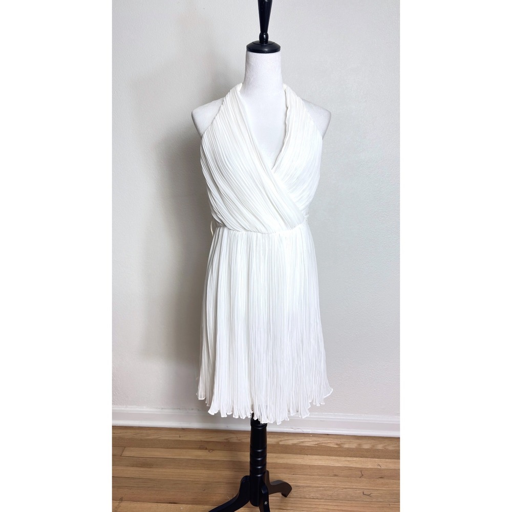 Y2K Vintage White Chiffon Halter Top Open Back Mini Dress Size 13 Wedding Bridal
